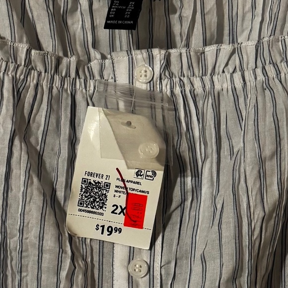 Forever 21 Crop Button Down Shirt Blue and White Striped - Picture 3 of 6